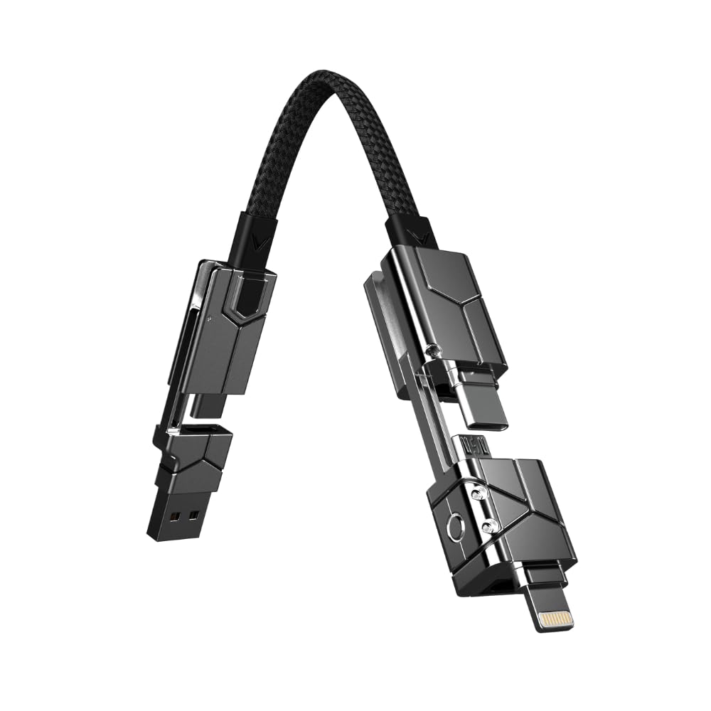 Photo 1 of **UNTESTED**
Futurizta Tech® Zeus-X Go Ultra 6 in 1 Keychain Universal Cable 240W 10Gbps USB3.1 USB-C, Lightning, Micro-USB, USB-A (Apex Silver, 0.5m/1.64ft)