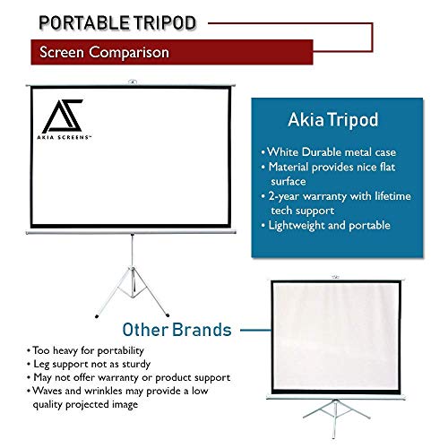 Akia Screens 100" Portable Indoor Outdoor 4:3 Tripod Projector Screen 8K / 4K Ultra HD 3D Ready Pull Up Collapsible Projection Screen with Adjustable Tripod Stand Foldable Projector Screen AK-T100SB1 - Thumbnail 6