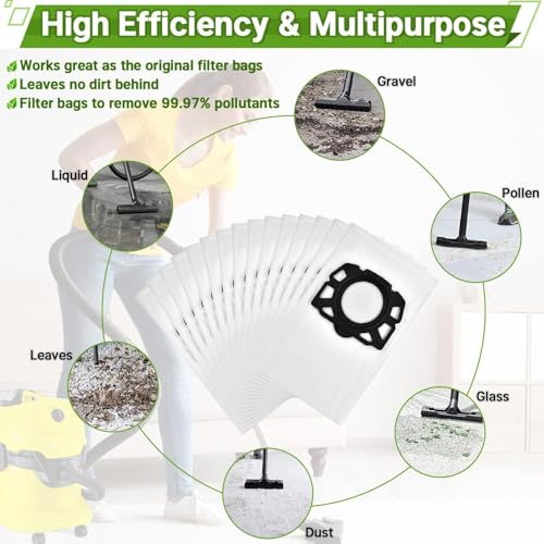 Rebirthcare Vacuum Cleaner Bags for Karcher 2.863-006.0 Fleece Filter Bags 487 Replacement Bags WD4 WD5 WD6 WD5P WD6P Premium MV4 MV5 MV6 Bags Filter Bags Wet & Dry Vacuum Cleaner Bags Bags
