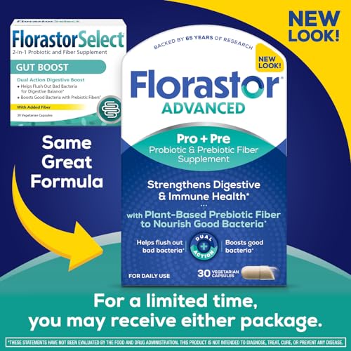 FLORASTOR SELECT PRO+PRE DAILY PROBIOTIC AND PREBIOTIC SUPPLEMENT FOR WOMEN AND MEN, BOOSTS GOOD BACTERIA, SACCHAROMYCES BOULARDII CNCM I-745 (30 CAPSULES) (PACK OF 1)