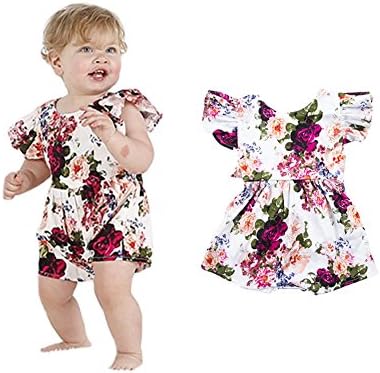 Hollyhorse New Summer Baby Girl Romper Vintage Floral Print Breathable &amp; Comfortable Cotton Backless Onesie (L(12-24M) Without Headband, Flower-2)