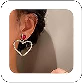 Erimberate Bohemian Crystal Ruby Heart Dangle Earrings Gold Hollow Cz Heart Drop Earrings Red Ruby Heart Stud Earrings Large Rhinestone Heart Earrings Jewelry for Women Gifts