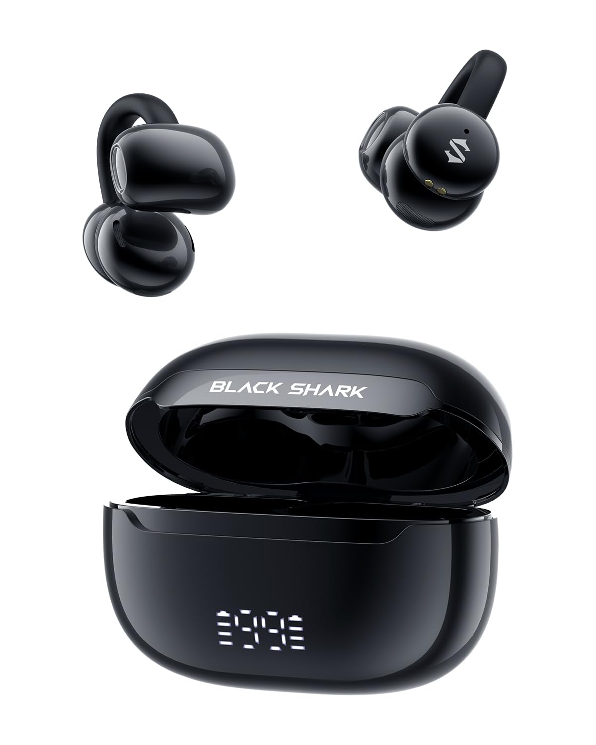 Photo 1 of Black Shark Clip-On Earbuds, Open Ear Earbuds, Music and Game Dual Modes, 5g Lightweight & Digital Display Design, DNN Clear Calls, 50H Play Time, Comfort Fit for Sports, Running, Workout