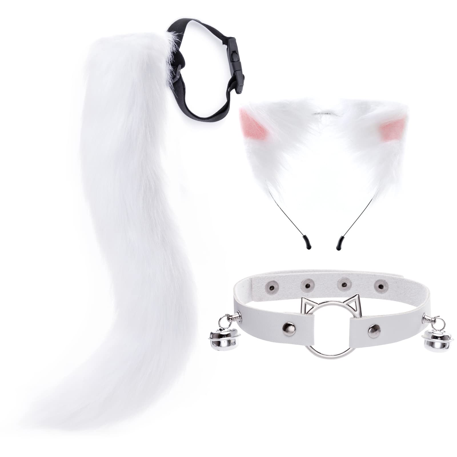 DRESHOW Fox Faux Fur Tail Cat Ears Headband Halloween Party Costume Neck choker Cosplay Set for Women — image 1