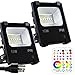 Yangcsl LED Flood Light Outdoor, 15W Color Changing Floodlight with Remote, 120 RGB Colors, Warm White to Daylight Tunable, IP66 Waterproof, US 3-Plug, 2 Pack