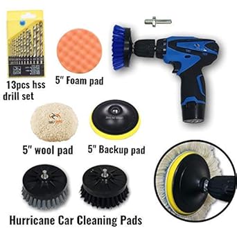 KROST Cordless Polishing Kit and Drill Machine With Hurricane Brushes and Pads