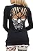 Asoidchi Women's Long Sleeve Back Hollow Skull Pattern Black T Shirt (XL)