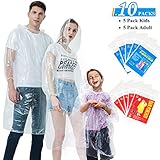 GINMIC Ponchos Family Pack Clear - 10 Pack Rain Ponchos for Kids and Adults, Clear Ponchos with Hood, Disposable Emergency Rain Ponchos for Family Travel, Camping, Hiking, Fishing, Backpacking