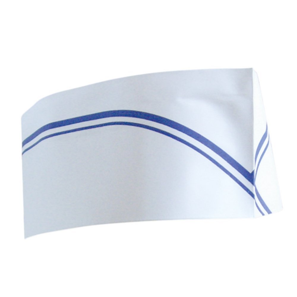 Garcia de Pou Pillbox Chef's Hat Blue Stripes in Box, 28 cm Diameter, Paper, White, 28 x 30 x 30 cm