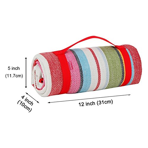 Oops Style Foldable Picnic Blanket Tote Rug Waterproof With Shoulder Strap Beach Camping Outdoor Blanket Mat 59''x 53'' Red Stripe