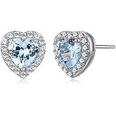 Amazon Essentials Sterling Silver Birthstone and Created White Sapphire Halo Heart Stud Earrings (previously Amazon Collection)