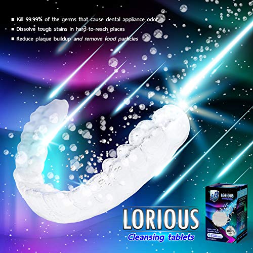 LORIOUS 120 Retainer Cleaner and Denture Cleaner Tablets for 4 Months Supply, Remove Bad Odor, Plaque, Stains from Invisalign, Braces, Aligner, Sport Mouthguard, Dental Night Guard for Grinding Teeth