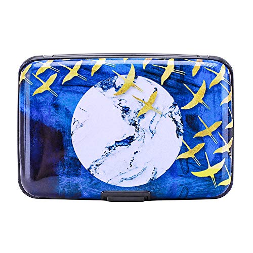 Elfish RFID Blocking Credit Cards Holder Aluminum Wallet Metal ID Case for Men Women (bird moon) - Thumbnail 4