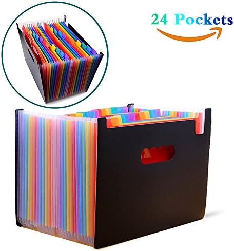 Expanding File Folder 24 Pockets - Multicolour Accordion Folders - High Capacity Plastic Stand Bag with Color Labels - A4 Files Papers Letters - Expandable File Organizer for Bussiness/Office/Study