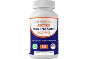 Vitamatic Niacinamide 500 mg 240 Tablets - Flush Free Vitamin B3 - Supports Energy Production