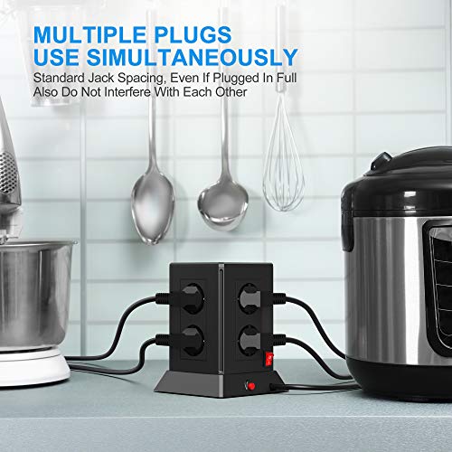 YARUIKE Multipresa Verticale,Ciabatta Multipresa da scrivania Elettrica con protezione da sovraccorrente, 8 prese 2500W/10A,8 porte di carica USB 5 V/4.8A e con 2M di cavo prolungato