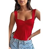 Women Cute Summer Crop Tank Top Teen Girls Trendy Sexy Y2K Strappy Going Out Tops