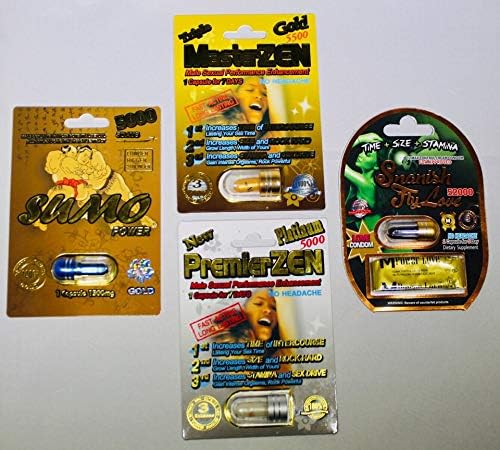 *Fun Bundle Set* (4-Pills) Premierzen 5000 + Masterzen Gold + Sumo Power + Spanish Fly Love with Condom!
