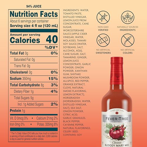 FEVER-TREE BLOODY MARY MIX – PREMIUM QUALITY MIXER – MEDIUM SPICY – SKINNY COCKTAILS & MOCKTAILS – CRAFT & BATCH DRINK MIX – NATURALLY SOURCED INGREDIENTS – NON ALCOHOLIC – 25.4 FL OZ GLASS BOTTLE
