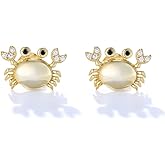 Cute Crab Tiny Small Stud Earrings for Women Cartilage Hypoallergenic 925 Sterling Silver Crystal Cubic Zirconia Sea Ocean Animal Tragus Sleeper Studs Earring Dainty 14K Golden Plated Jewelry Gifts Birthday Christmas