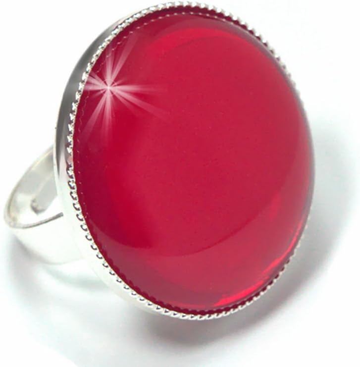 Rings 925 Silver Plated Classic Universal Adjustable Size 25mm Crystal Ruby Red Round Czech Glass Stone Handmade BohemStyle