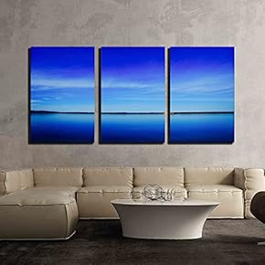 3 Piece Canvas Wall Art - Peaceful Scenery with Blue Sky and Sea - Modern Home Art Stretched and Framed Ready to Hang - 16"x24"x3 Panels