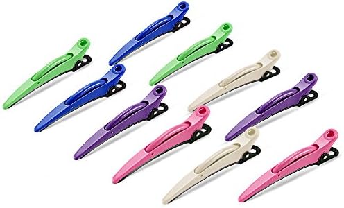Section Alligator Styling Clips for Salon Hair Style on Thick and Thin Hair, Set of 10pcs Colorful Stylist Clips with 2pcs Gift Clips by Amoyee