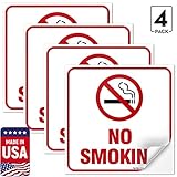 (4 Pack) No Smoking Sign Stickers, 5.5 x 5.5 Inches, 4 Mil Vinyl Self Adhesive Durable Decal Stickers, Long Lasting, Weatherproof and UV Protected, Made in USA by SIGO SIGNS