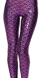 Sexy Fish Scale Mermaid Printed Leggings Skinny Pants for Women Purple Red M