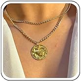 Andelaisi Boho Layered Disc Coin Choker Necklace Hammered Coin Pendant Necklace Large Coin Collar Necklace Choker Vintage Metal Coin Necklace Chain for Women