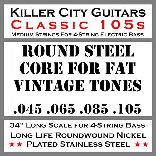 Classic 105 Medium Bass Strings with Solid Core for Fat Vintage Tones Coupled with Nickel Plated Steel Winding for Enhanced Brightness and Warmth