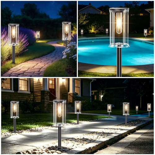 SOLARBABY 12 Pieces Solar Lights Outdoor Garden Warm White LED Outdoor Solar Lights IP65 Automatic Ignition Decorative Lighting for Patio, Garden, Patio and Yard