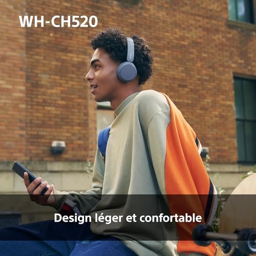 WH-CH520 - Casque Bluetooth sans Fil, Multipoint, Micro intégré - jusqu'à 50 Heures d'autonomie et Charge Rapide - Beige
