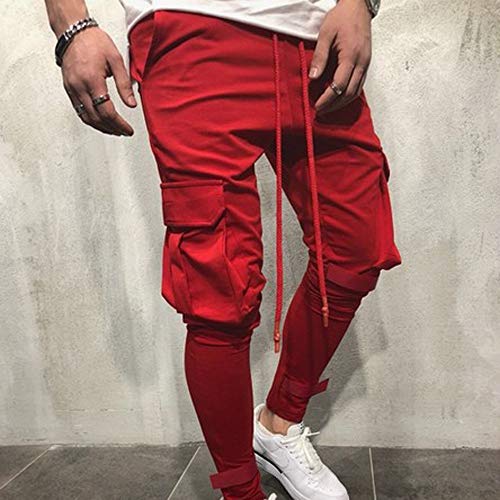 LISTHA Zipper Pocket Sports Pants Mens Personal Elastic Smallfoot Trousers Red