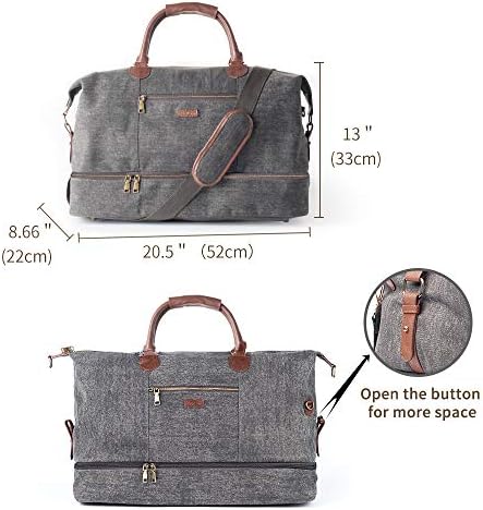 Canvas Travel Tote Luggage Men's Weekender Duffle Bag with Shoe compartment (Dark Grey) 5 Canvas Travel Tote Luggage Men's Weekender Duffle Bag with Shoe compartment (Dark Grey)