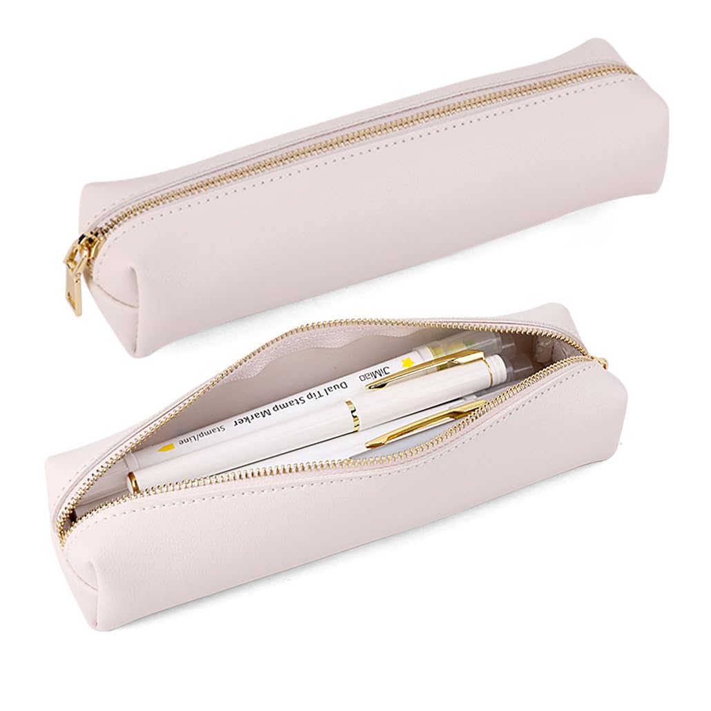 iSuperb Pencil Case Leather Pencil Case Teenager Pencil Case Pencil Pouch for Office Organizer School Girls Student Gift Portable Stationery Pencil Bag for Office (Beige)