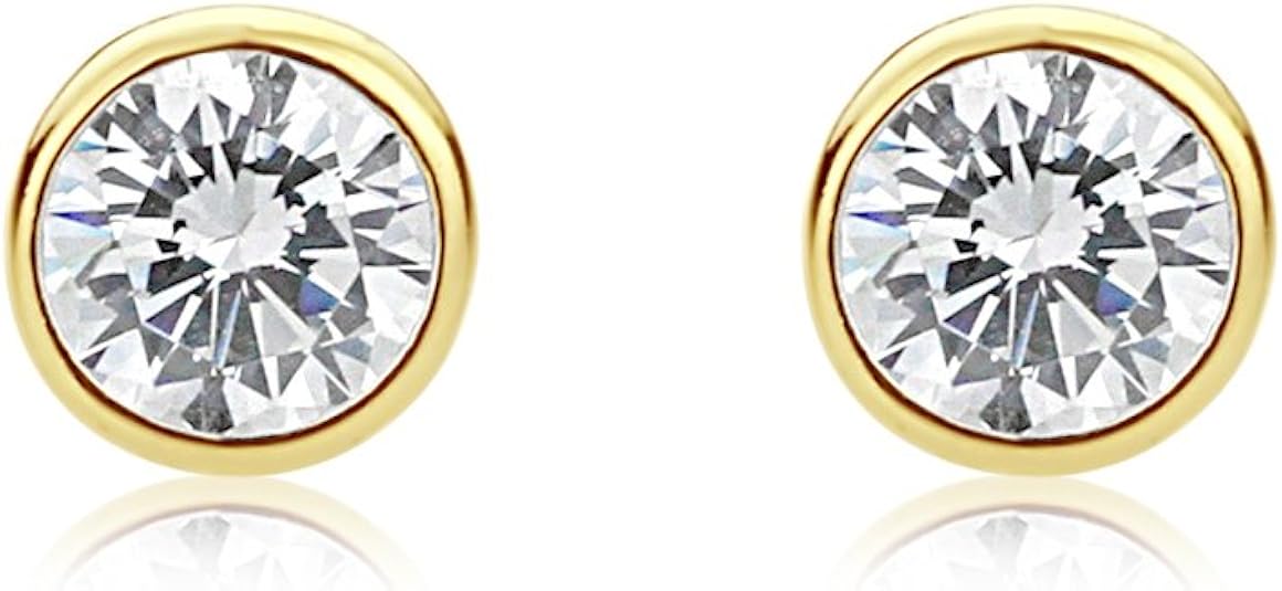 Amazon.com: 14K Yellow Gold Round CZ Bezel Stud Earrings (6mm, 7mm