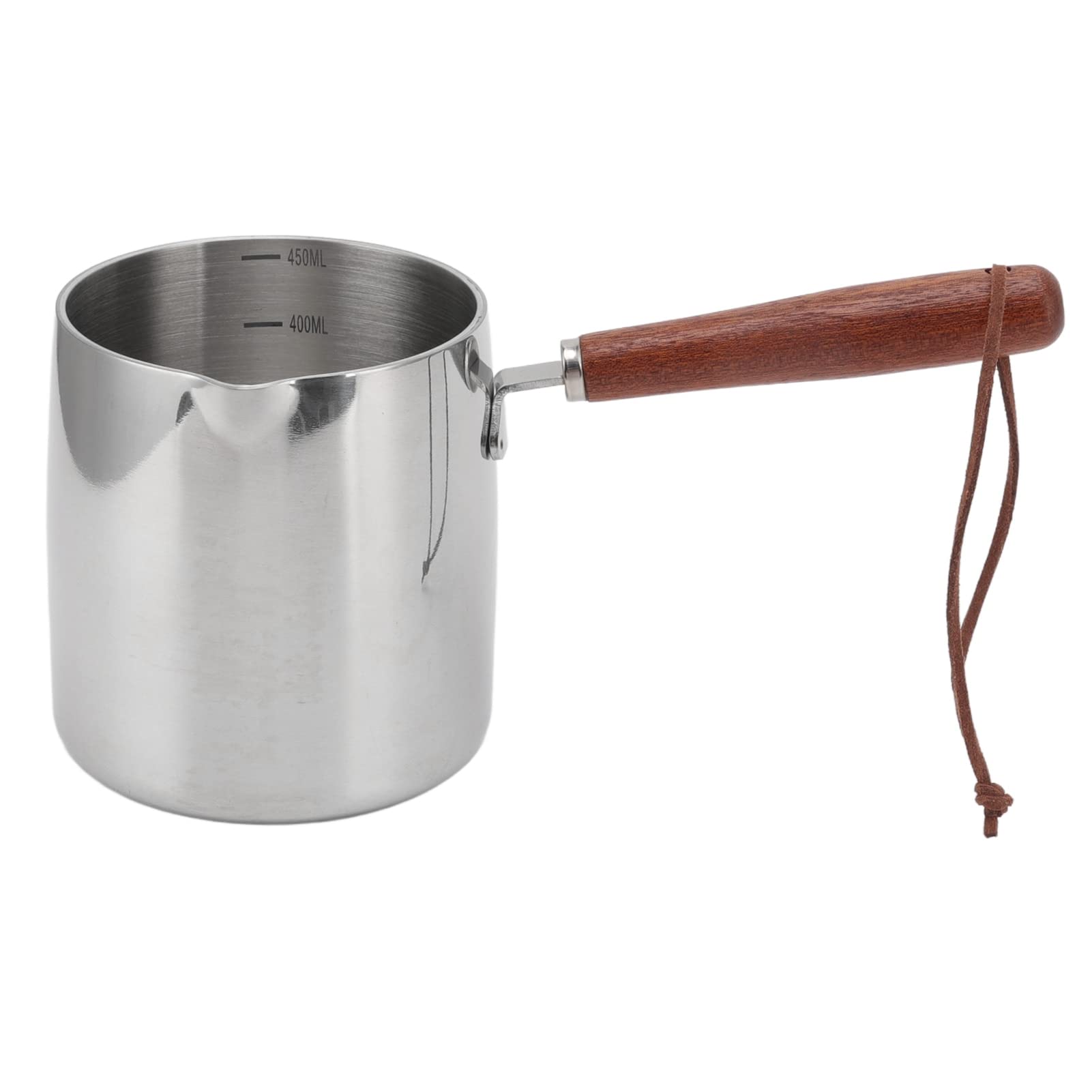 450ML Stainless Steel Butter Warmer, Mini Butter Coffee Milk Pot,Mini Butter Melting Pot, Small Saucepan with Wooden Handle and Dual Pour Spouts for Chocolate Heating, Coffee,Tea and Soup Warming