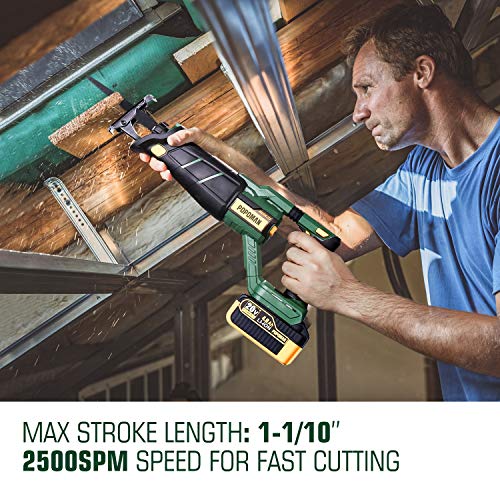 Cordless Reciprocating Saw, POPOMAN Brushless 20V with 4.0A Lithium-Ion Battery, Fast Charger, 1-1/8"(28mm) Stroke Length, 0-2500 SPM Variable Speed, 2 Blades for Metal&Wood, Christmas Tree -MTW200B
