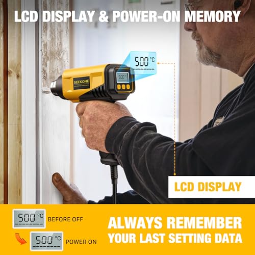 SEEKONE 2000W Hot Air Gun with LCD, 50°C-650°C Thermal Gun Compact Design Adjustable Temperature and Airflow with Overload Protection and Ideal for Shrinking PVC