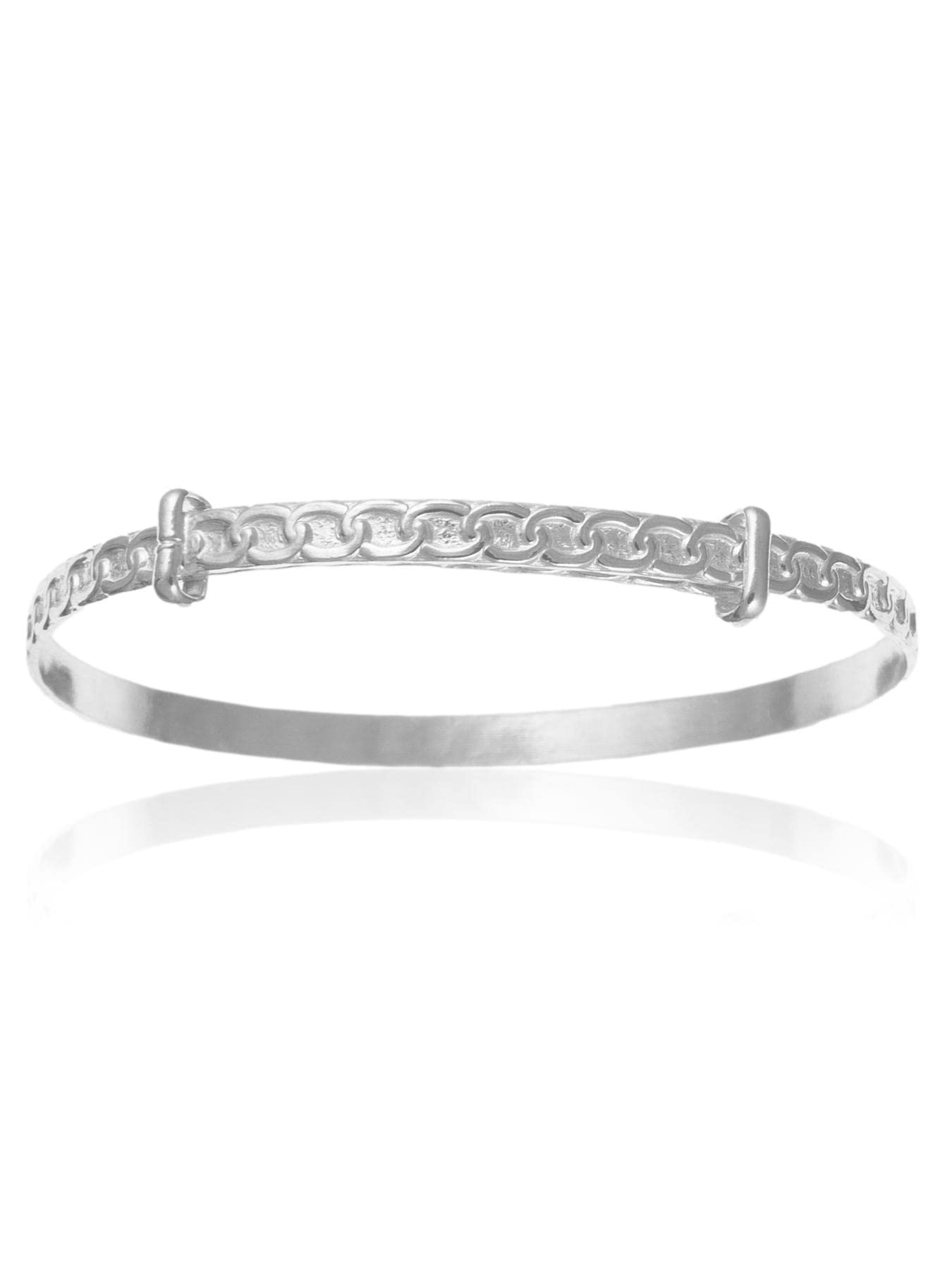 Designer Inspirations Boutique 4MM Wide Engraved/Embossed Chain Links Pattern Expanding/Expandable/Adjustable Bangle Bracelet for Baby/Child/Children/Women - 925 Sterling Silver - Size: CHILD