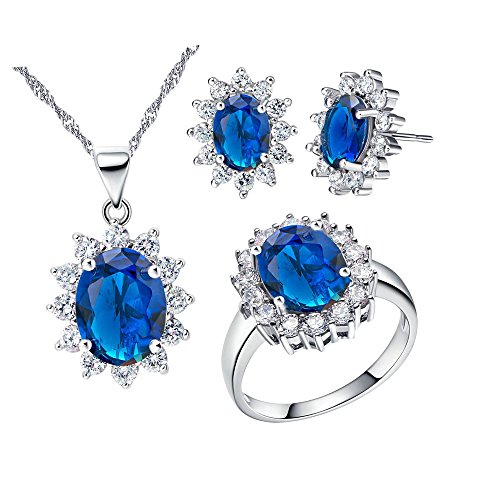 Uloveido Blue Cubic Zirconia Jewelry Set Ring