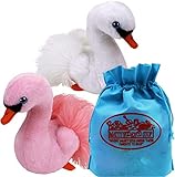 Ty Beanie Babies Swans Gracie (White) & Odette (Pink) Gift Set Bundle with Bonus Matty's Toy Stop Storage Bag - 2 Pack