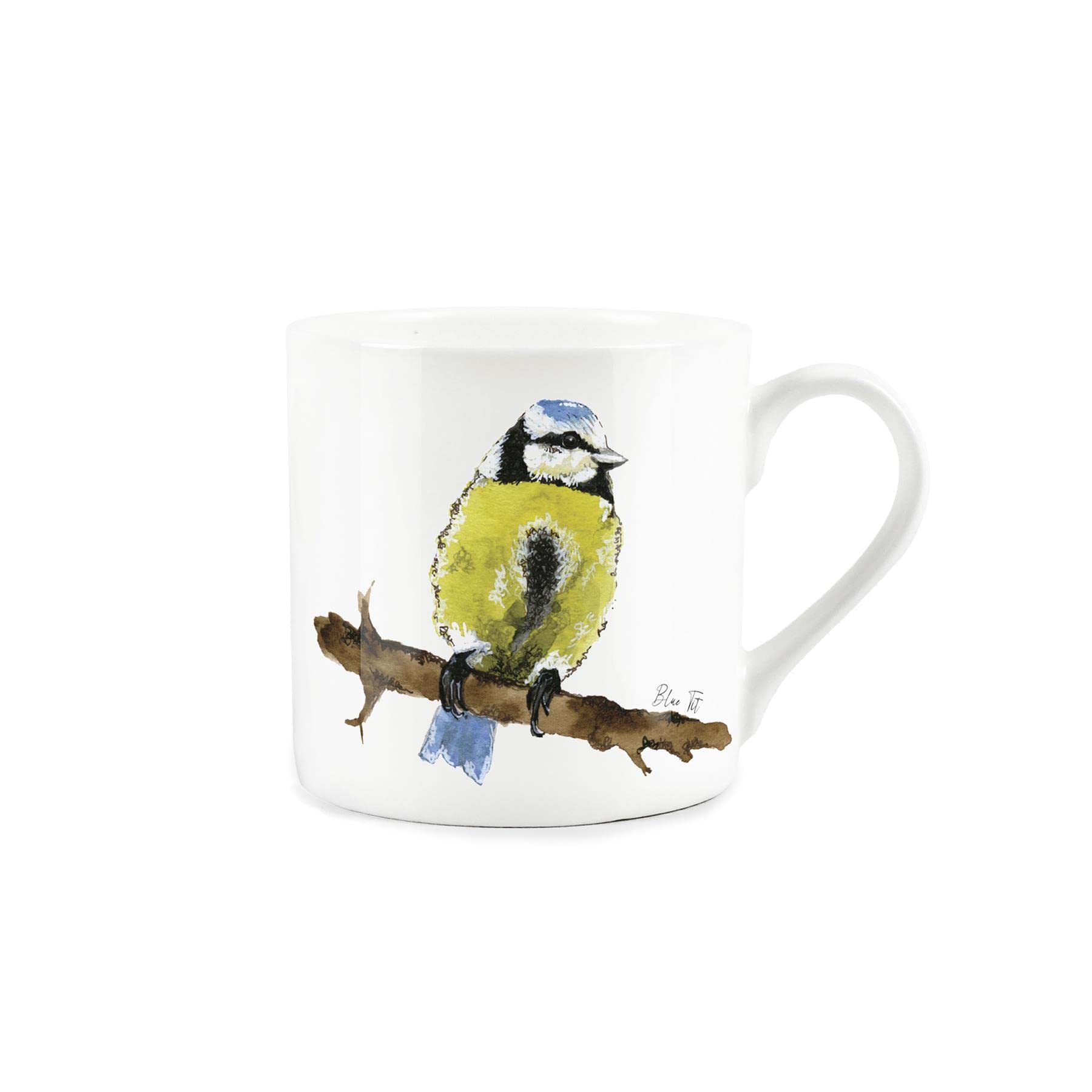 Purely Home Blue Tit Themed Design Mug by Rhiannon Chauncey - Fine Bone China White Coffee/Tea Present Gift