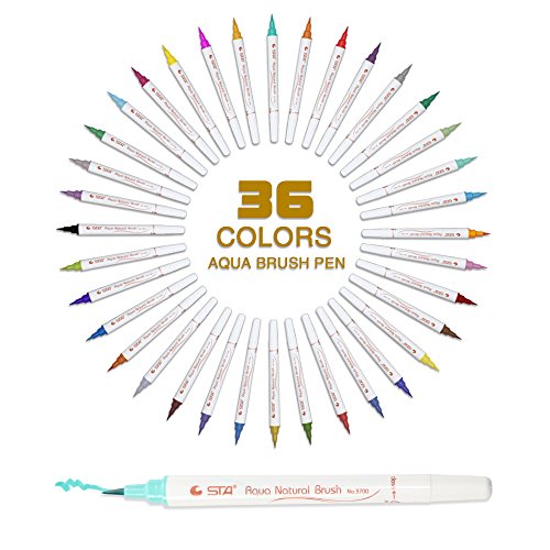 Watercolor brush pens, 36 color aqua natural brush pen set w/ sof…