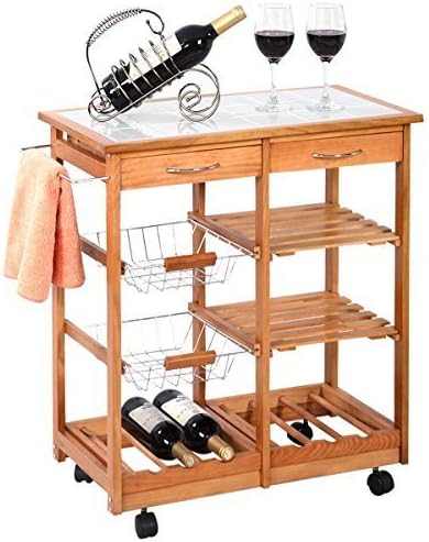 New Rolling Wood Kitchen Trolley Cart Dining Storage Drawers Stand Durable by Detroit Bathware LLC