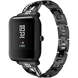 Hero Iand Compatible for Amazfit Bip Bands, 20mm Bling Rhinestone Metal Bracelet Replacement Wristband for Xiaomi Huami Amazfit Bip Youth Smart Watch Band Accessories Strap