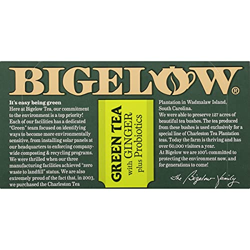 Bigelow Tea Green Tea with Ginger Plus Probiotics, Caffeinated, 18