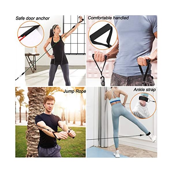 200 LBS Resistance Bands Sets, SYOSIN Resistance Bands 14pcs Exercise Bands Stackable 6 Body Training Tubes with 4 Handles, Ankle Straps, Door Anchor Home&Gym Workout Fitness Bands Set