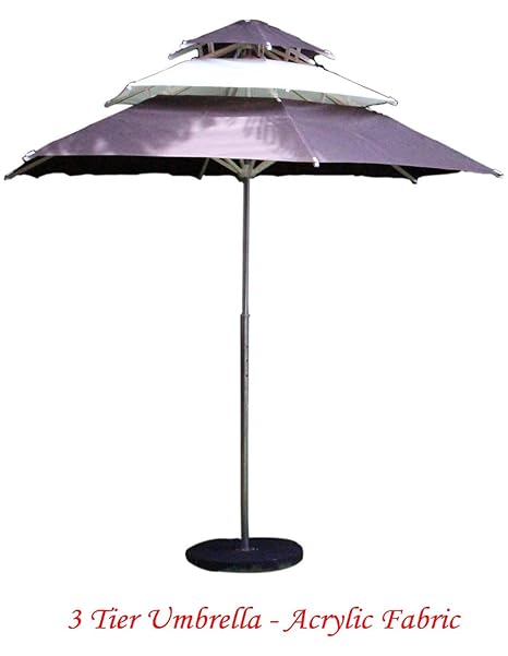 Patio Umbrella (6 Part Hex Round 3 Tire Umbrella - Gray & White)